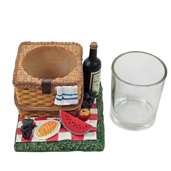 Yankee Candle Picnic Basket Votive Candle Holder Glass Insert Wine Fruit Bread - Picture 2 of 10